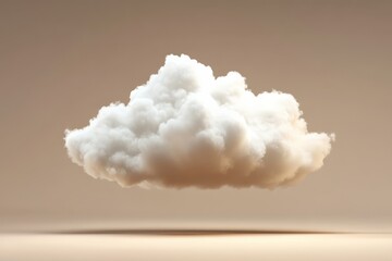 Poster - This image features a soft, fluffy cloud hovering against a gentle beige background, capturing a serene and tranquil atmosphere in a minimalist art style.