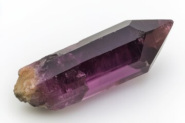 Poster - A stunning purple crystal showcasing its vibrant, translucent hue with natural earthy textures on one end, reflecting its raw yet elegant form.