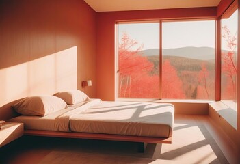 Poster - A Minimalist Bedroom Oasis Captured in High Contrast