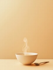 Leinwandbilder - Warm soup bowl with steam and spoon on a minimalist table for a cozy dining experience. Generative AI