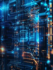 Fototapete - Abstract Futuristic Circuit Board with Blue Digital Technology Theme : Generative AI