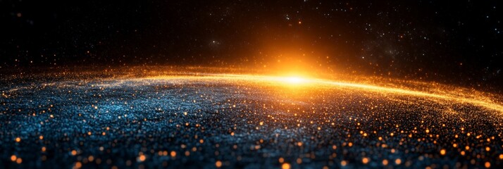 Wall Mural - golden sunrise illuminates a sparkling galactic horizon, awe-inspiring digital artwork