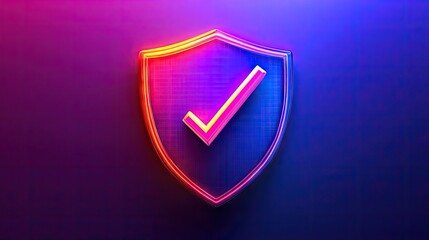 Poster - Gradient digital shield with a checkmark on a glowing background, emphasizing cybersecurity and trust.