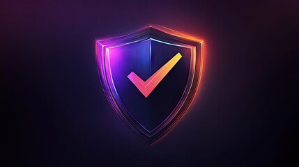 Poster - Gradient digital shield with a checkmark on a glowing background, emphasizing cybersecurity and trust.