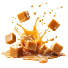Aufkleber - Caramel candies splashing isolated transparent background