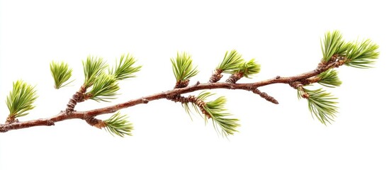 Poster - Spruce branch with fresh green needles isolated on white background with ample copy space for text or design elements