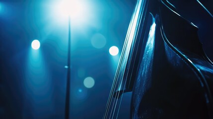 Poster - Stand Up Bass Silhouette Under Stage Lights with Blue and Amber Highlights Creating a Dramatic Atmosphere in a Music Venue