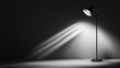 © Giovanni - Modern standing lamp casting dramatic shadows on a dark background highlighting sleek design and artistic lighting effects.