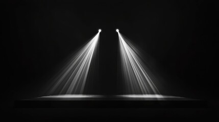 Poster - Stage lights illuminating dark space with beams from spotlights creating an atmospheric effect for entertainment shows and laser displays