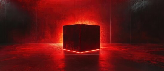 Poster - Illuminated Red Cube on Dark Background Creating a Dramatic and Futuristic Atmosphere for Abstract Design and Artistic Concepts