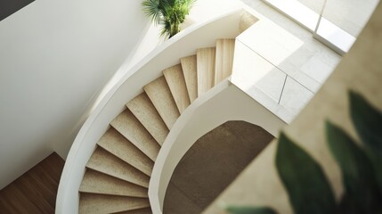 Poster - Spiral staircase design in contemporary home featuring sleek lines and natural light from above