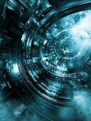 Poster - Futuristic SciFi Tech World Abstract Digital Art with Technological Details and Blue Tones : Generative AI
