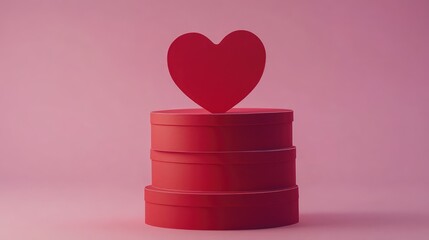 Poster - Red heart-shaped box stack on soft pink background with empty space for romantic messages or product promotions
