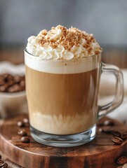 Poster - Creamy Latte with Whipped Cream Topping in Rustic Café Setting : Generative AI