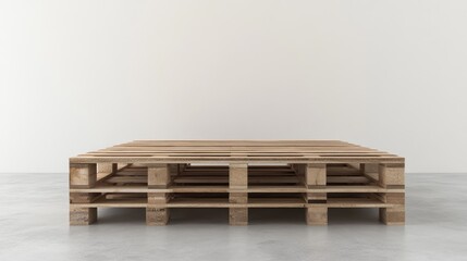 Poster - Stacked wooden pallets displayed in a minimalist warehouse setting providing support for goods and materials storage and transport
