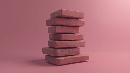Poster - Stack of red bricks against a pastel background showcasing texture and structure for construction or design themes