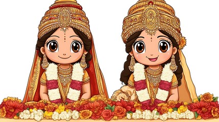 Two cute Indian girls in traditional attire.