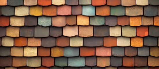 Poster - Textured background of stacked roof tiles in autumn hues ideal for construction and design projects showcasing architectural materials