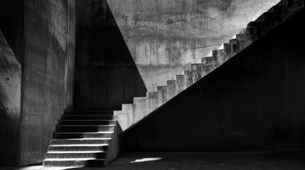 Poster - abstract monochrome staircase composition with dramatic shadows and geometric lines in an architectu