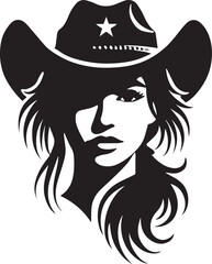 Wall Mural - Cowgirl wearing hat style logo vector, woman face vector illustration, Cowgirl silhouette vector icon black and white