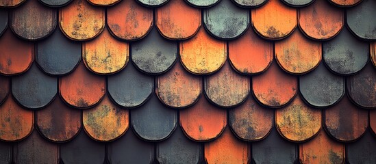 Poster - Textured roof tiles in warm autumn colors ideal for construction design projects showcasing rustic architectural elements and seasonal aesthetics
