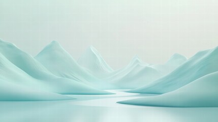 Poster - Mountain range with winding river surrounded by minimalistic landscape and ample space for text. Generative AI