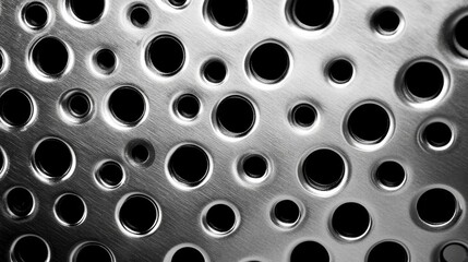 Poster - Textured stainless steel plate with circular holes in abstract design creating a modern industrial background for various applications