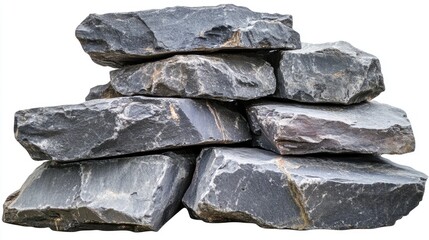 Poster - stacked gray stones arrangement on white background for design and decoration purposes