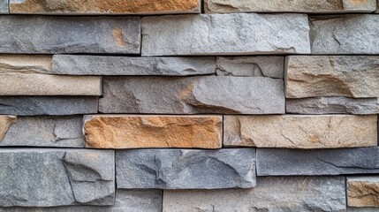 Poster - Textured stone wall surface with natural color variations and layered brick design ideal for construction and interior design backgrounds
