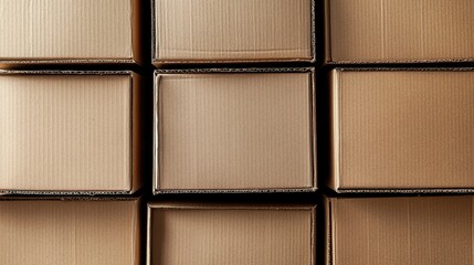 Poster - Stacked brown cardboard boxes background texture for packaging and shipping industry applications