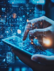 Aufkleber - Innovative Digital Technology Hand Interacting with Futuristic Interface : Generative AI