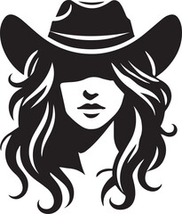 Wall Mural - Cowgirl wearing hat style logo vector, woman face vector illustration, Cowgirl silhouette vector icon black and white