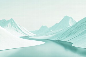 Aufkleber - Mountain range with winding river showcases serene landscape and ample copy space for text placement. Generative AI