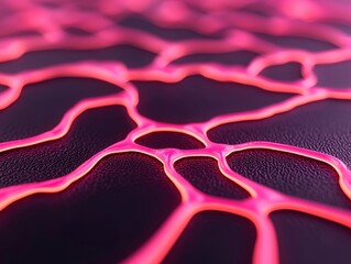 Poster - Complex network of glowing nodes spreading and connecting on a dark textured surface, creating a futuristic and technological visual