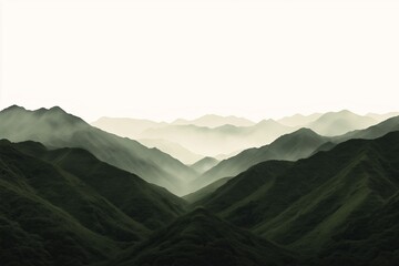 Wall Mural - A minimalist mountain range in grayscale, with a pale beige sky