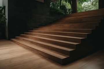 Wall Mural - A minimalist staircase with clean lines and smooth wooden treads.