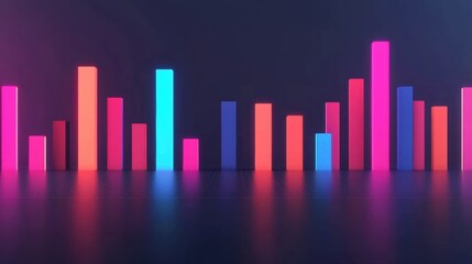 Poster - Colorful bar graph illuminating a modern workspace, representing business trends and data projections