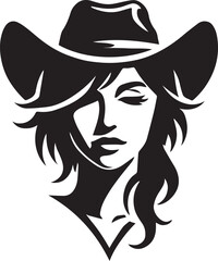 Wall Mural - Cowgirl wearing hat style logo vector, woman face vector illustration, Cowgirl silhouette vector icon black and white