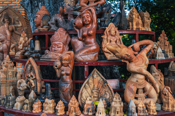 Traditional religion clay pottery at the Buddhist souvenir shop at the Po Nagar Cham Towers of in Vietnam in Asia