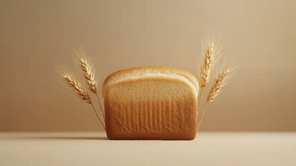 Fototapete - Minimalist bread loaf displayed with golden wheat grains in a simple setting for creative mock up templates. Generative AI
