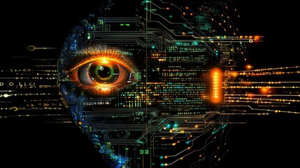 Poster - Visual representation of artificial intelligence with eye and circuit patterns in 4K detail