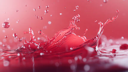 Poster - splashes of liquid create a vibrant pattern against a bright red background during a dynamic water m