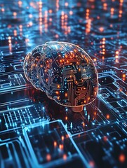 Leinwandbilder - Artificial Intelligence Brain in Digital Circuit Interface Futuristic Technology Concept : Generative AI