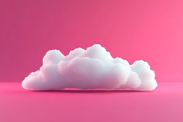 Poster - A fluffy white cloud stands out against a bold pink background, creating a vibrant contrast. The image portrays softness and serenity in a modern, minimalist style.