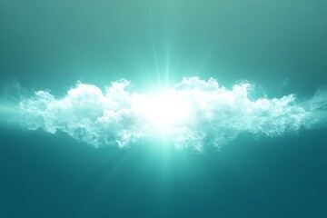 Aufkleber - A luminous cloud stretches across a teal sky, pierced by a radiant sunburst effect, creating a striking visual contrast between bright light and gentle shades.