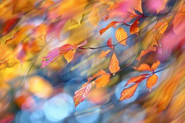 Poster - Vibrant autumn leaves dance in a gentle breeze creating a colorful tapestry in a serene natural setting