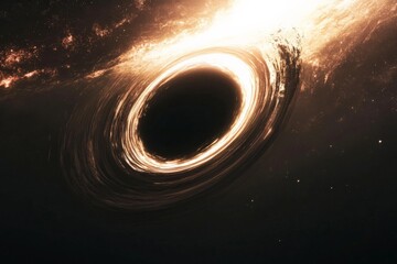 Poster - A mesmerizing cosmic black hole surrounded by swirling glowing light and distant stars, illustrating the mysteries of the universe and the power of gravity.