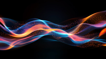 Poster - colorful light trails create dynamic waves against a black background showcasing movement and energy