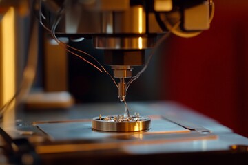 Aufkleber - Close-up image of advanced machinery performing a precise task in a laboratory or industrial setting, emphasizing technology and mechanical sophistication.