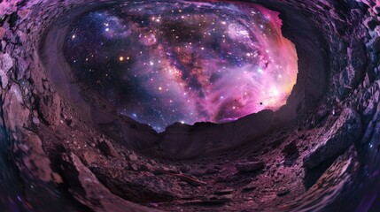 A view of the night sky with a purple hue. The sky is filled with stars and the atmosphere is serene and peaceful